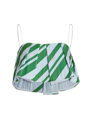 Pleated Taffeta Stripe Crop Top