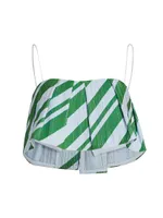 Pleated Taffeta Stripe Crop Top