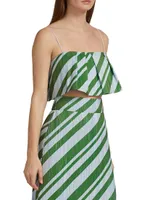 Pleated Taffeta Stripe Crop Top