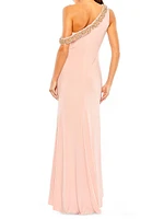 Bead-Embellished One-Shoulder Gown