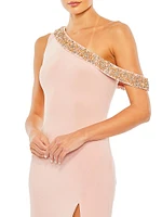 Bead-Embellished One-Shoulder Gown