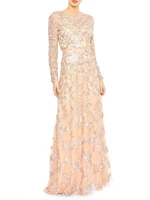 Bead & Sequin-Embellished A-Line Gown