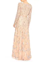 Bead & Sequin-Embellished A-Line Gown