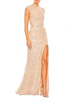 Sleeveless Beaded & Sequined Gown