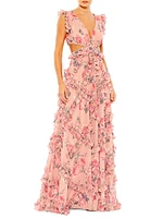 Floral Chiffon Cut-Out Gown