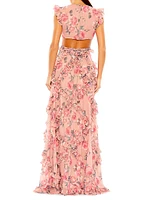 Floral Chiffon Cut-Out Gown