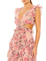 Floral Chiffon Cut-Out Gown