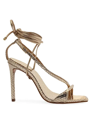 Vikki Metallic Snake-Embossed Sandals