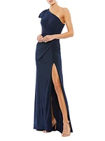 One-Shoulder Draped Jersey Sheath Gown