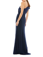 One-Shoulder Draped Jersey Sheath Gown