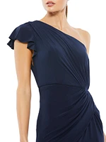 One-Shoulder Draped Jersey Sheath Gown