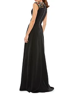 Crystal-Embellished V-Neck Gown