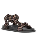 FF Monogram Satin Ruched Sport Sandals