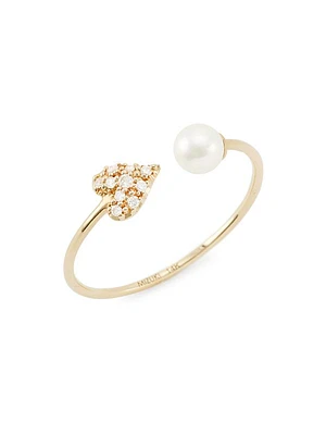 14K-Yellow-Gold, Freshwater Pearl & Diamond Ring