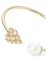 14K-Yellow-Gold, Freshwater Pearl & Diamond Ring