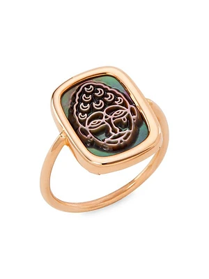 Bliss 18K-Rose-Gold & Black Mother-Of-Pearl Buddha Ring