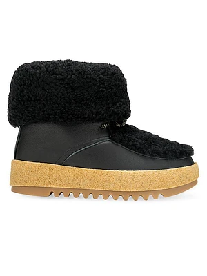 Sonia Shearling-Trimmed Leather Booties