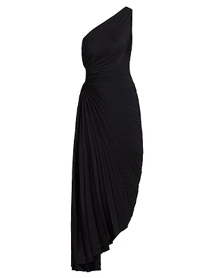 Delfina Pleated One-Shoulder Gown