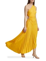 Delfina Pleated One-Shoulder Gown