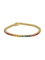 14K Yellow Gold & Rainbow Sapphire Tennis Bracelet