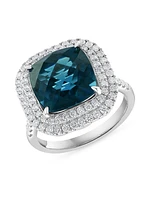 14K White Gold, London Blue Topaz, & Diamond Ring