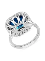 14K White Gold, London Blue Topaz, & Diamond Ring