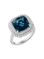 14K White Gold, London Blue Topaz, & Diamond Ring