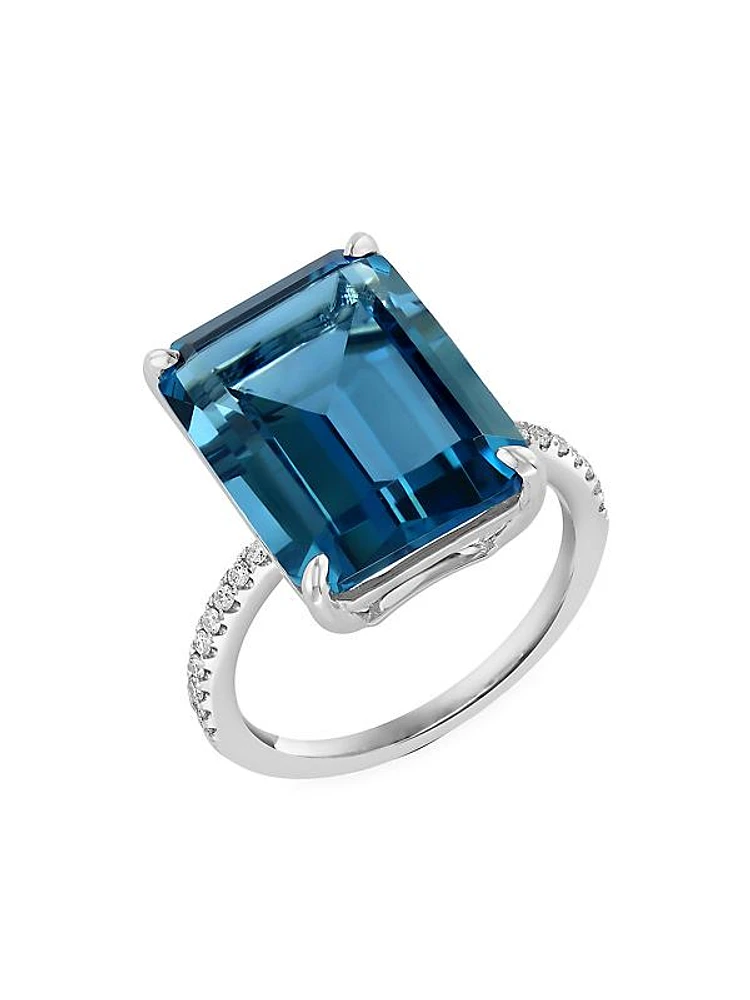 14K White Gold, Diamond & London Blue Topaz Ring