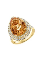 14K Gold, Diamond & Citrine Cocktail Ring