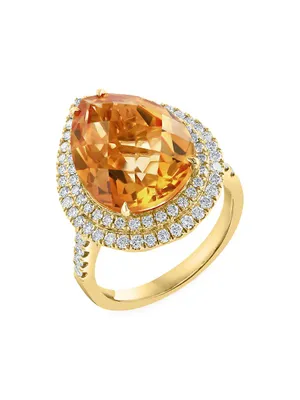14K Gold, Diamond & Citrine Cocktail Ring
