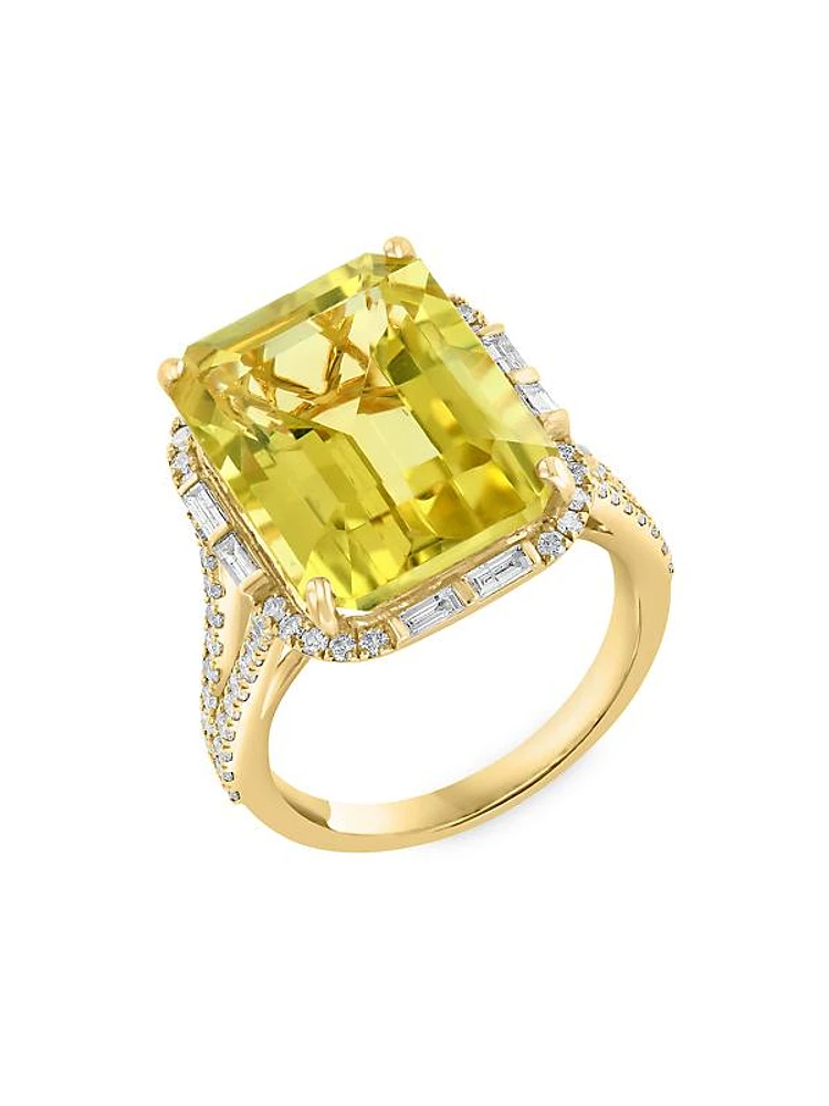 14K Yellow Gold, Diamond & Lemon Quartz Ring