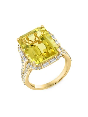 14K Yellow Gold, Diamond & Lemon Quartz Ring