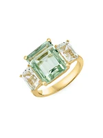 14K Yellow Gold, Green Amethyst & White Topaz Ring