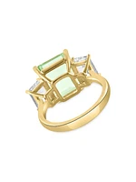 14K Yellow Gold, Green Amethyst & White Topaz Ring