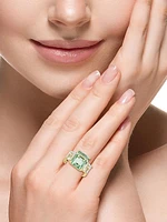 14K Yellow Gold, Green Amethyst & White Topaz Ring