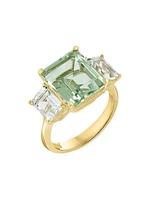 14K Yellow Gold, Green Amethyst & White Topaz Ring