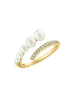 14K Yellow Gold, Diamond & Freshwater Pearl Bypass Ring