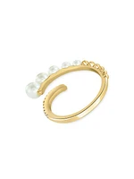 14K Yellow Gold, Diamond & Freshwater Pearl Bypass Ring