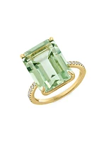 14K Yellow Gold, Green Amethyst & Diamond Ring