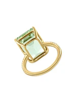 14K Yellow Gold, Green Amethyst & Diamond Ring