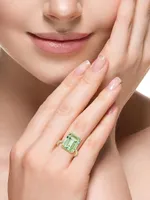14K Yellow Gold, Green Amethyst & Diamond Ring