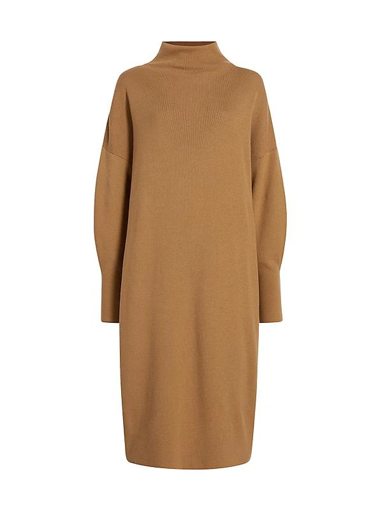 Ribbed Funnel Neck Midi-Dress