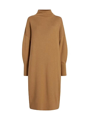 Ribbed Funnel Neck Midi-Dress