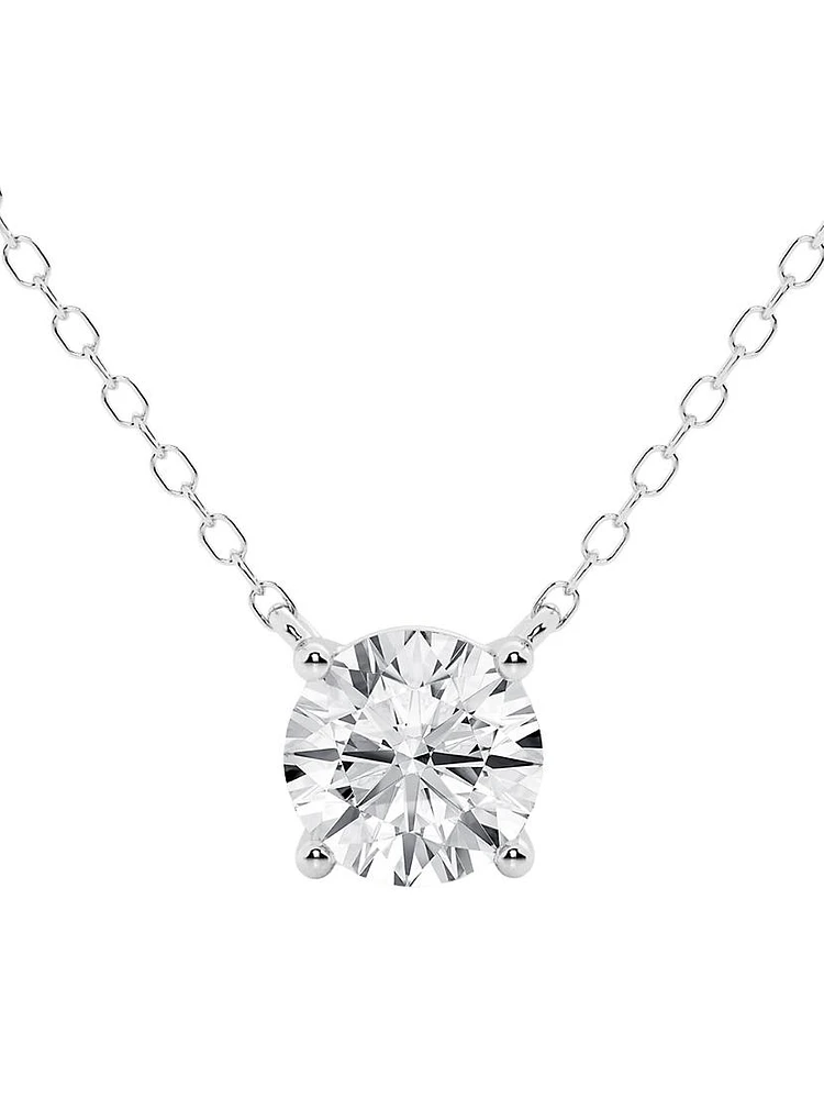 14K White Gold & 0.75 TCW Round Diamond Solitaire Pendant Necklace