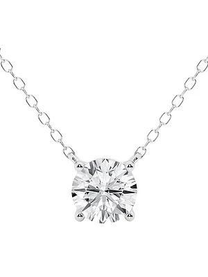 14K White Gold & 0.75 TCW Round Diamond Solitaire Pendant Necklace