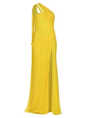 Hermine One-Shoulder Cape Back Gown