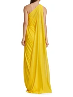 Hermine One-Shoulder Cape Back Gown