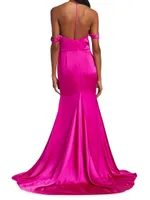 Muriel Satin Open-Back Gown