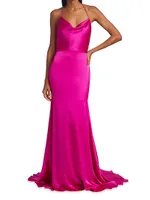 Muriel Satin Open-Back Gown