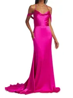 Muriel Satin Open-Back Gown